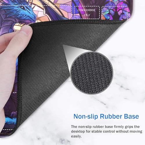 for MTG/TCG Playmat with Zones, 24 x 14 inches Trading Card Playmat with A Storage Bag and 6 Dice, Non-Lip Rubber Bottom Game Desk Mat, Stained Glass Dragon - color: Yux-playmats-2-3A-260