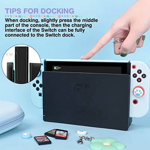DLseego Blue Switch Case Set Carrying Case with 10 Slots Babyblue Protective Dockable Hard Shell with 4PCS Cute Cat Paw Thumb Grips Caps and 1PC Green Flower Blossom Chain for Switch 2017 Version - color: Blue, size: Switch 1 6.3inch