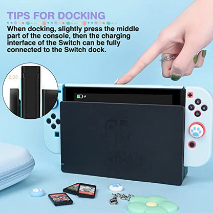 DLseego Blue Switch Case Set Carrying Case with 10 Slots Babyblue Protective Dockable Hard Shell with 4PCS Cute Cat Paw Thumb Grips Caps and 1PC Green Flower Blossom Chain for Switch 2017 Version - color: Blue, size: Switch 1 6.3inch