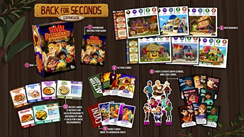 Rival Restaurants: Back for Seconds Expansion by Gap Closer Games | Strategy Board Game | 2 to 6 Players | Ages 10+ | 45+ Minutes | Expansion with New Chefs, Additional Restaurants & Action Cards - style: Expansion