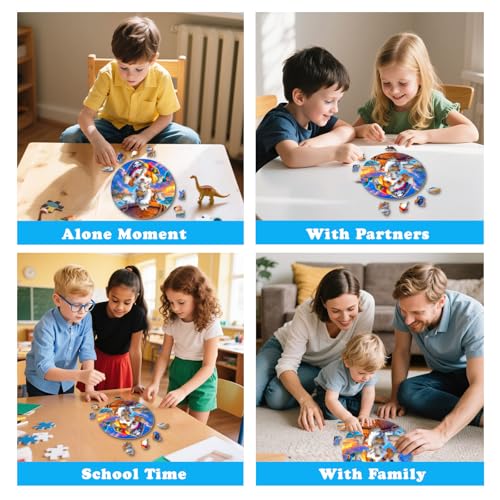 Animal Wooden Puzzles for Kids - Pirate Puppy (11.4 * 11.4 in) | 50 Piece Puzzles for Kids Ages 6-8, Kids Puzzles with Unique Animal Shapes, Round Gift for Girls and Boys - color: Pirate Puppy
