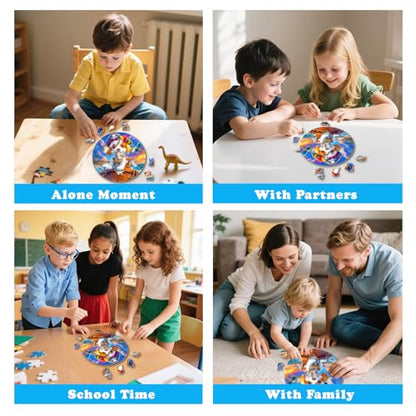 Animal Wooden Puzzles for Kids - Pirate Puppy (11.4 * 11.4 in) | 50 Piece Puzzles for Kids Ages 6-8, Kids Puzzles with Unique Animal Shapes, Round Gift for Girls and Boys - color: Pirate Puppy