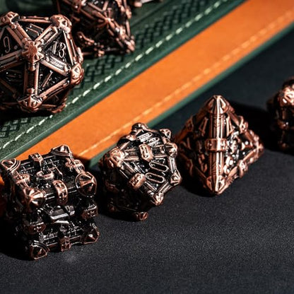 Metal Skull Dice Set with Skull Bag,7PCS Polyhedral Metal Dice Set for DND Role Playing Games(Ancient Red Copper) - color: Skull Ancient Red Copper