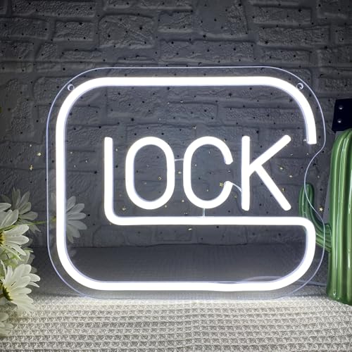 Lock Neon Signs for Wall Decor,Dimmable Game Neon Light for Gamer,Usb Powered Gaming Lights for Man Cave Bedroom Game Room Bar Birthday Gifts(9.8 * 11.8in) - color: White