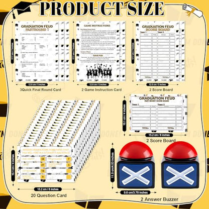 Graduation Friendly Feud Game with 2 Answer Buzzers, Fun Family Grad Party Board Games for Adults Feud Card Trivia Quiz Activities for Holiday Party Family Office Group Team Building - style: Graduation