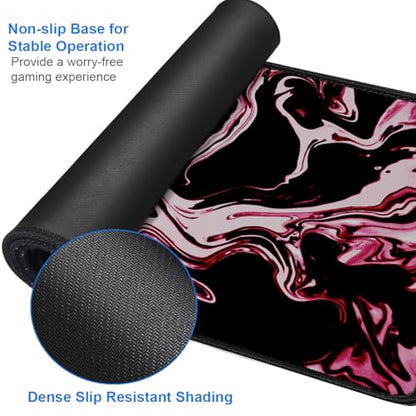 Gaming Mouse Pad, 31.5x15.7 inch Large Extended Computer Keyboard Mouse Mat, Water Resist Non-Slip Mousepad Rubber Base Long XXL Desk Mouse Pad for Gaming, Office & Home, Marble Red - color: Marble Red, size: 31.5L x 15.7W inches