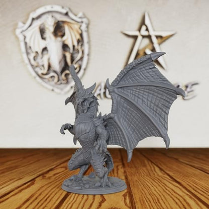 Tabletop Unpainted Miniatures for TTRPG - 28mm Scale Fantasy Winged Drake Minis Figurine for Dungeon Masters & Miniature Game, RPG Accessory Figure - 6.2cm Flimtrax Dragon Mini (AS429)
