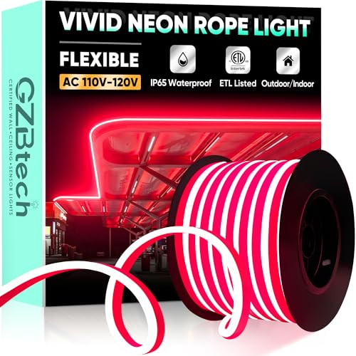 GZBtech Flexible LED Neon Rope Lights 66FT,AC 110-120V Waterproof Strip Light, 120 LEDs/M Cuttable Connectable Neon Lighting for Indoor Outdoor Home Decor/Commercial Building Use-Red 20M, ETL Listed - color: Red, size: 66FT