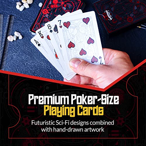 Cyberpunk Red Playing Cards, Cardistry Decks, White Deck of Playing Cards for Kids & Adults, Cool Playing Cards with Card Game e-Book, Unique Playing Cards for Poker, Cyberpunk Cards - color: Red