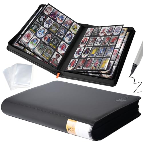Premium 20-Pocket Sports Trading Card Binder with 100 Card Sleeves | Holds up to 1280 Cards, Zippered Collector Album Featuring Side Loading Pages for Baseball, Football & Basketball Cards - color: Black, size: 20-Pocket
