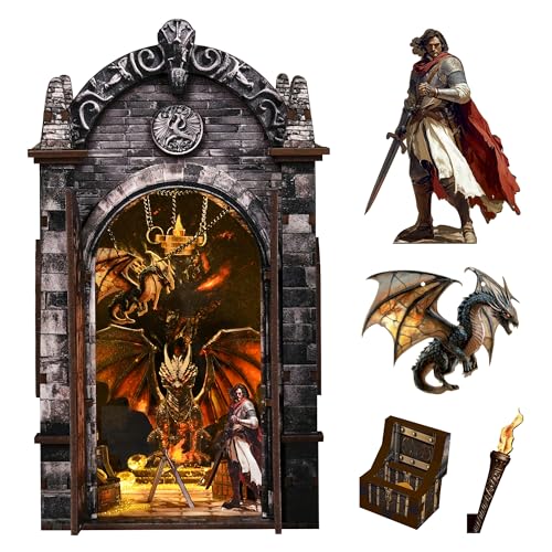Book Nook Kit for Adults, Dragon Lair DIY Miniature House Kit, Dark Fantasy Tiny House with Knight & Treasure, 3D Puzzles for Adults, Castle Bookshelf Decor