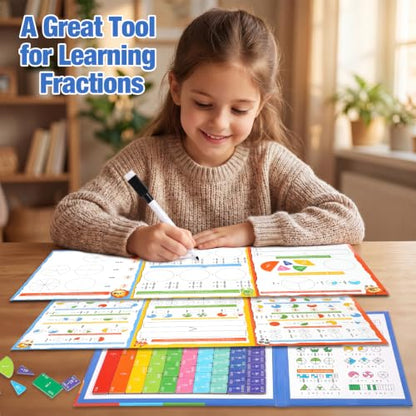 Montessori Magnetic Educational Puzzle for Kids Visual Learners, Practical Fractions Demonstration Book with Circles and Tiles for Home School and Classroom