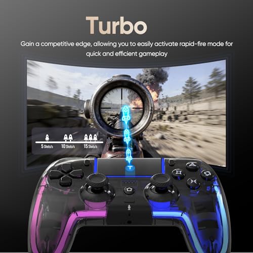 BETMI Wireless Controller for PS5, Pro/Slim/MAC/PC (Transparent Black) | Hall Effect Joysticks, Dual Vibration, Marco/Turbo/3.5mm Jack/6-Axis Gyro, Speaker, LED Gamepad for Steam Deck, L Pink R Cyan - color: Transparent Black, L Pink R Cyan