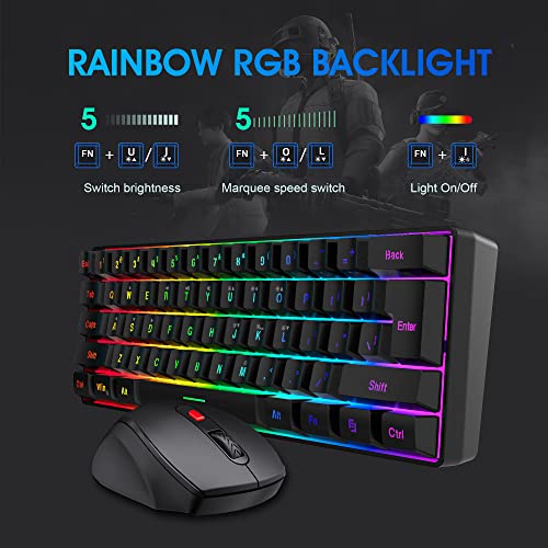 Snpurdiri 60% Wireless Gaming Keyboard and Mouse Combo, Include 2.4G Small Mini 60% Merchanical Feel Keyboard, Ergonomic Design Vertical Feel Wireless Mouse | Include Small Mini 60 Percent Keyboard, Ergonomic Design Vertical Feel Wireless Mouse - color: B