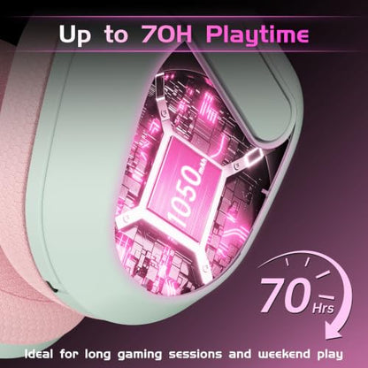 Gvyugke Wireless Gaming Headset for Xbox Series X/S, Xbox One, PS5, PC, Bluetooth 6.0 Gaming Headphones with Flip-to-Mute Noise-Canceling Mic, 70-Hour Playtime, Foldable, 3D Surround Sound - Pink - color: Pink