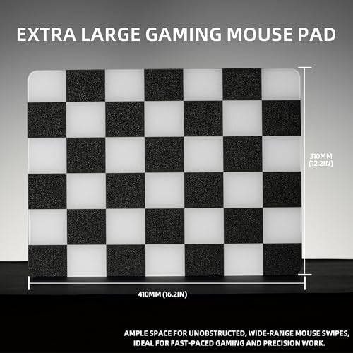 XVX Tempered Glass Gaming Mouse Pad - Ultra-Smooth Micro-Etched Hard Surface for Esports & FPS Games, 16.14"×12.20" Large Checkerboard Mousepad, Durable & Easy to Clean for Gamers/Designers - color: Black