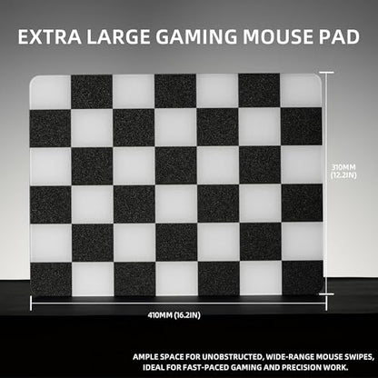 XVX Tempered Glass Gaming Mouse Pad - Ultra-Smooth Micro-Etched Hard Surface for Esports & FPS Games, 16.14"×12.20" Large Checkerboard Mousepad, Durable & Easy to Clean for Gamers/Designers - color: Black