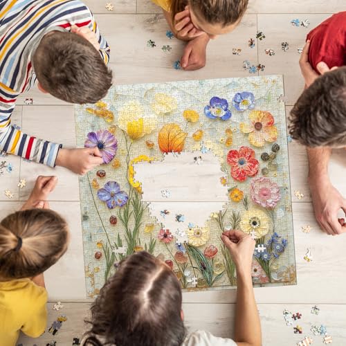 Jigsaw Puzzles for Adults 1000 Pieces, Stone Flowers | Floral Art with Vitality Style, Challenging Puzzle for Family Game Night, Square 24x24 Inches - color: Stone Flowers