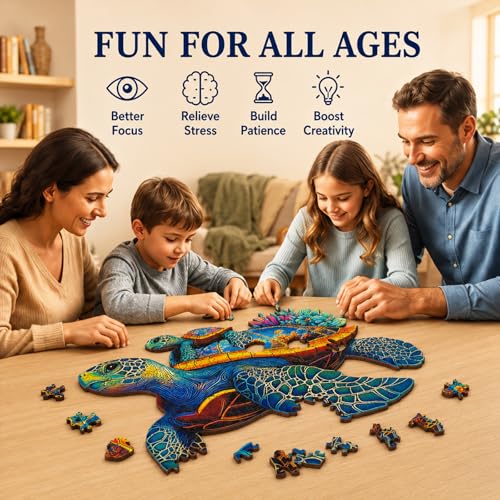 Wooden Jigsaw Puzzles for Adults Teens Kids, Parent & Baby Sea Turtle Wood Puzzle, Wooden Puzzles for Adults, Unique Animal Shaped Puzzle, Fun Challenging Family Games, 200pcs 11.5" x 9.7" - size: Medium