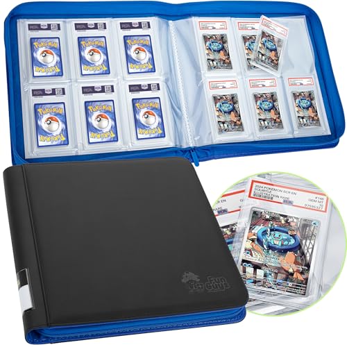 FunGuys Graded Card Binder, 60 PSA Slab Holder, 6 Pocket Graded Card Storage, Slab Binder, PSA Card Graded Display Case Album, Zipper, MTG Card Collection Binder - color: Black and Blue