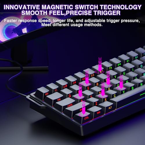 Aula WIN60 HE - 60% Mechanical Gaming Keyboard Wired, Magnetic Switch Hot Swappable, Adjustable Actuation Rapid Trigger Mode, 8000 Hz Polling Rate, RGB Small Keyboard 60 Percent Compact Design for PC - color: WIN60HE-Black Side