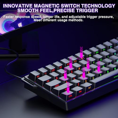 Aula WIN60 HE - 60% Mechanical Gaming Keyboard Wired, Magnetic Switch Hot Swappable, Adjustable Actuation Rapid Trigger Mode, 8000 Hz Polling Rate, RGB Small Keyboard 60 Percent Compact Design for PC - color: WIN60HE-Black Side