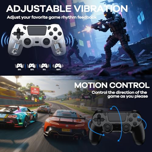 AROEVEIB 2 Pack Controller with Charger Dock for PS4 Controller, Wireless Gamepad with LED Charging Dock Station and 2 USB Cable - color: White Black