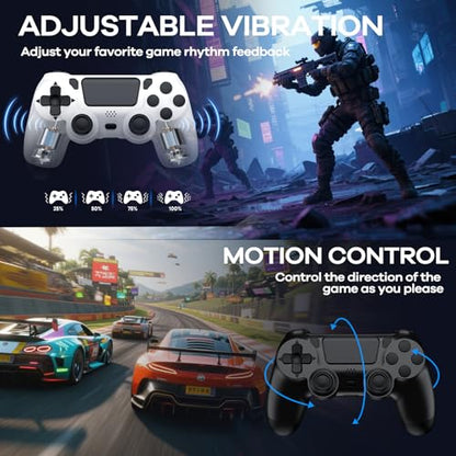 AROEVEIB 2 Pack Controller with Charger Dock for PS4 Controller, Wireless Gamepad with LED Charging Dock Station and 2 USB Cable - color: White Black