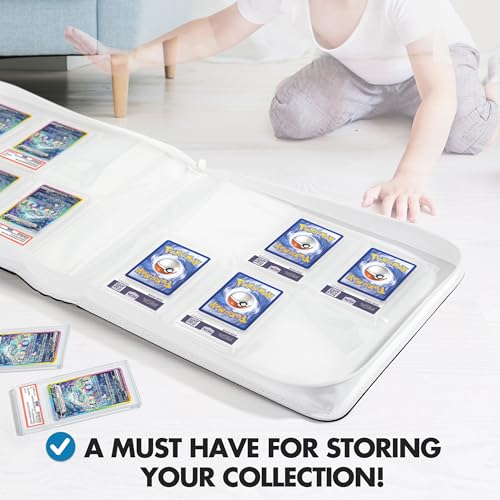FunGuys Graded Card Binder, 60 PSA Slab Holder, 6 Pocket Graded Card Storage, Slab Binder, PSA Card Graded Display Case Album, Zipper, MTG Card Collection Binder - color: Black and White