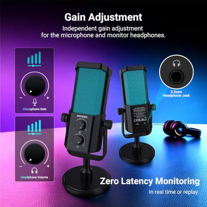 NEEWER UM01 AI Noise Canceling USB Microphone, Plug & Play Cardioid RGB Condenser Mic Mute/Music Sync/App Control for Android Windows PC Mac PS4/5 Gaming Recording Streaming Podcasting Studio Computer