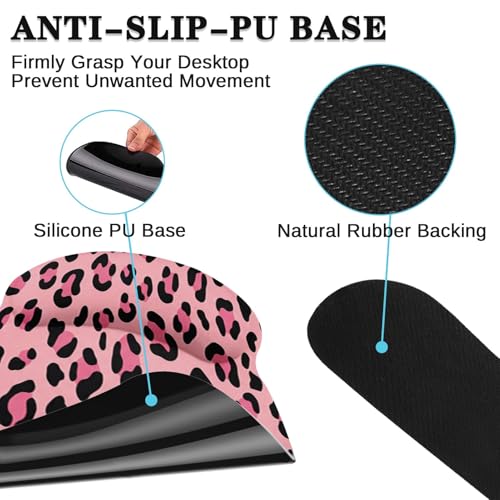 Arttown Keyboard Mouse Pad Set, 4 in 1 Desk Mat Set Leopard Pink | Black Animal Print Large Mousepad+Keyboard Wrist Rest+Mouse Wrist Rest+Coaster Ergonomic Design for Home Office Computer - color: Pink Black Leopard