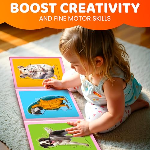 QUOKKA Step Up Magnetic Puzzles for Toddlers 1-3, Animals Puzzle Set in One Book, Travel Games for Kids 3-5, Screen Free Toy for Toddlers and Preschoolers - color: Pets
