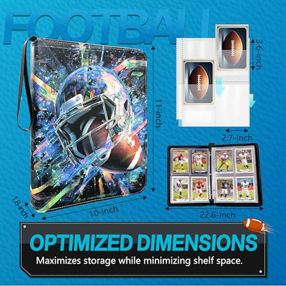 Football Card Binder with Sleeves, 4-Pocket Portable Card Protectors Album Holder Book with Zipper, Fits 400 Cards with 50 Removable Sleeves, Football Cards Display Storage Carrying Case -01 - color: Football-400 cards