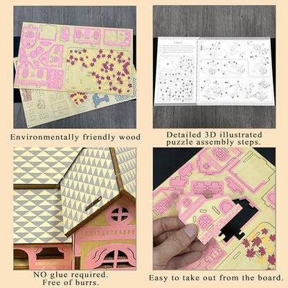 Log Cabin Mini House 3D Wooden Puzzle Building Kit for Adults Teens | Laser-cut eco wood decor gift for teens & adults 14+, mostly glue-free assembly house building craft