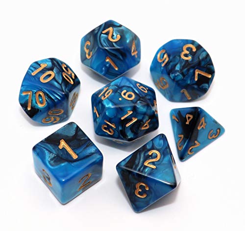Blue Mix Black Dice DND Polyhedral Dice Set for Dungeon and Dragons D&D RPG Role Playing Games 7-Die Set - color: Blue Mix Black