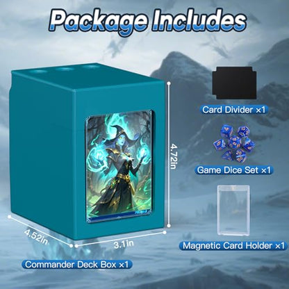 Proijeut Mtg Deck Box with Life Counter, Commander Deck Box Fits 100 Double-Sleeved Cards, Magic Card Storage Box with Commander Display & Dice Tray, Fit for MTG, TCG, CCG (Teal) - color: Teal