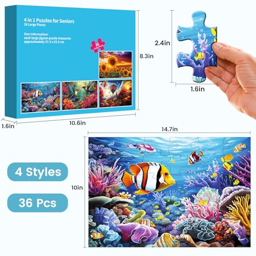 4 Packs Large Piece Puzzle for Seniors - Dementia 36 Pieces Puzzles for Elderly Adults,Alzheimer Puzzles Memory Cognitive Games for Elderly Seniors with 4 Storage Bags - style: 4 Pack 36 Large Piece