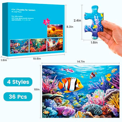 4 Packs Large Piece Puzzle for Seniors - Dementia 36 Pieces Puzzles for Elderly Adults,Alzheimer Puzzles Memory Cognitive Games for Elderly Seniors with 4 Storage Bags - style: 4 Pack 36 Large Piece