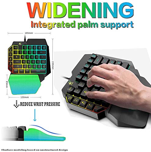One-Handed RGB Gaming Keyboard Mouse and Mouse Pad 3 In 1 Combo 39 Keys with Wrist Rest Mini Gaming Backlit Keypad 7 Buttons 6400 DPI RGB Backlight Mouse Compatible with Computer/PC/Laptop Gamers