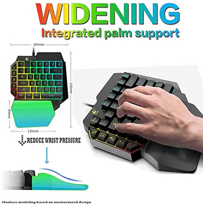 One-Handed RGB Gaming Keyboard Mouse and Mouse Pad 3 In 1 Combo 39 Keys with Wrist Rest Mini Gaming Backlit Keypad 7 Buttons 6400 DPI RGB Backlight Mouse Compatible with Computer/PC/Laptop Gamers