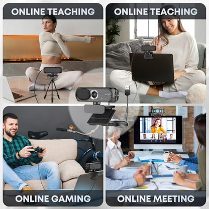 1080P HD Webcam with Microphone, Noise Cancellation, Privacy Cover, Wide-Angle Lens, Auto Light Correction, Plug & Play USB Webcam for Laptop, Desktop, PC, Mac, Zoom, Skype, Streaming (Black)