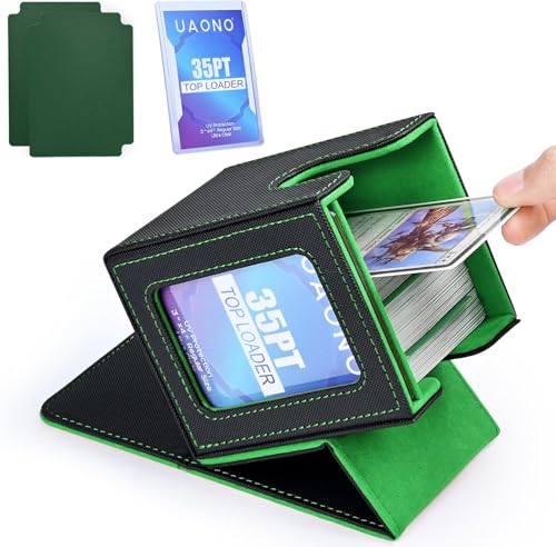 UAONO Card Deck Box for MTG Commander, Fits 100 Double-Sleeved Cards | Independent Commander Display, Magnetic Deck Case for Magic the Gathering TCG, 2 Dividers & 1 Top Loader (Black/Green) - color: A-Black&Dark Green