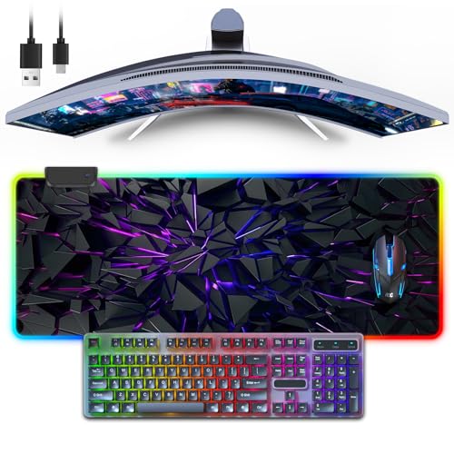 RGB Mouse Pad, Gaming Mousepad with 13 LED Light Modes | 31.5X11.8inch Large Mouse Mat, Gaming Mats for Desk with Non-Slip Rubber Base, Model-D - color: Black-f