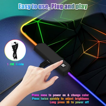 RGB Mousepad Led Mouse Pad Desk Mat I 31.5 x 11.8 Inch Large Mouse Pad I XL Oversized Big Mouse mat 14 Led Light Modes I Anti-Slip Rubber Base Waterproof Keyboard Pad for PC Gaming I Vibrant Neon - color: Vibrant Neon