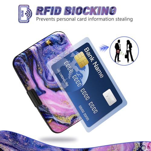 Credit Card Holder, Mini RFID Small Aluminum Card Wallet Business Card Case | Blocking Slim Metal RFID Blocking Front Pocket Wallet Hard Case CC Holder for Women Girl, Aesthetics Purple Marble - color: Purple Marble