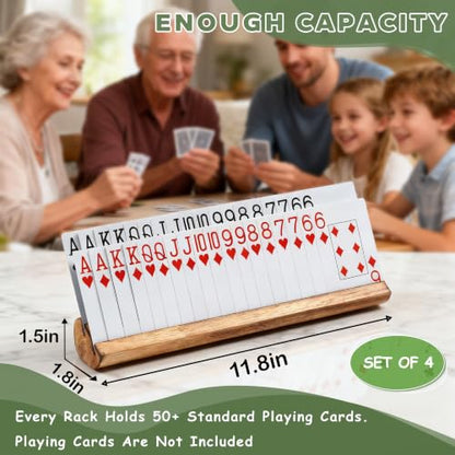 Playing Card Holder for Seniors Adults, Set of 4 Widen Card Slots Card Holders for Playing Cards, Wooden Cards Holder with Detachable Divider for Card Game Bridge Canasta Strategy - size: 1.8" x 11.8" x 1.5"