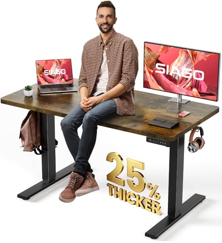 SIAGO Electric Standing Desk Adjustable - 48 x 24 Inch Sit Stand up Desk with Cable Management - 3 Memory Preset Adjustable Height Table - color: Rustic Brown, size: 48 x 24 Inch