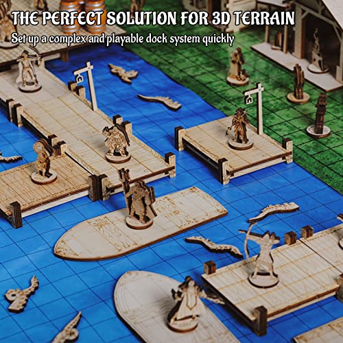 CZYY DND Dock Basic Set, 7 Wood Modular Walkway Terrain Platforms | 7 Straight Dock Sections, 1 in Grid Design, Unfinished Birch Plywood, For Tabletop RPG Battle Maps and Miniatures - style: style1