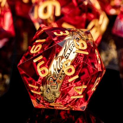 Magic Golden Ring DND Dice Set Sharp Edge Red Resin Dice with Box, for use with Dungeons Dragon RPG D&D Tabletop Games Lord D and D Polyhedral Dice Set - color: Ring - Red-1