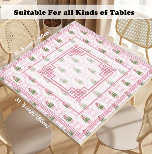 Pink Chinoiserie Christmas Mahjong Mat 31.5" x 31.5", Grandmillennial Christmas Non-Slip Noise Reduction Mahjong Table Cover Accessories Supplies for Dominoes Poker Card Board Tile Games Gifts - color: Grandmillennial Christmas